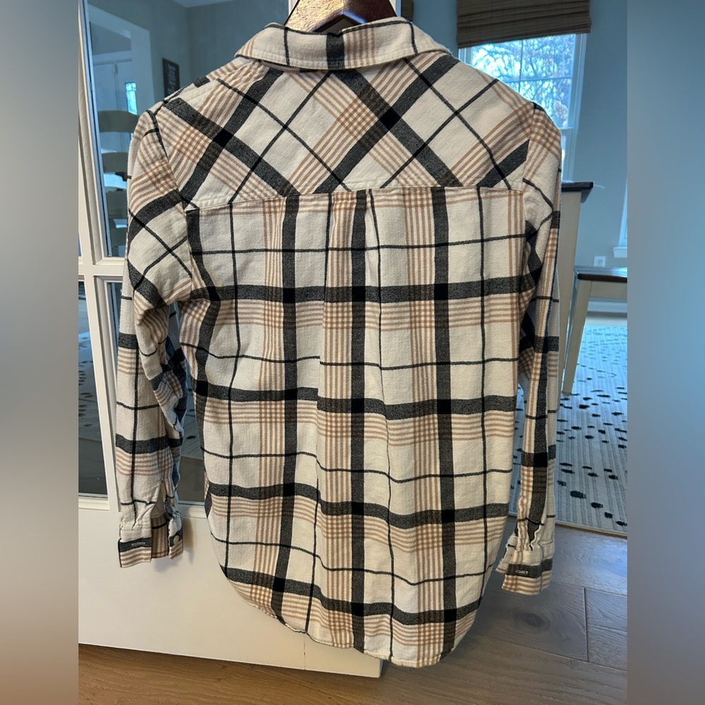 LOFT White, Beige and Black Plaid Flannel Shirt Size XS - Picture 3 of 7